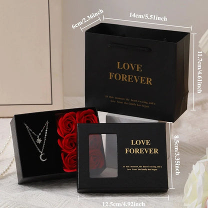 Romantic Gift Packaging Box with Bag Flower Valentine's Day Rose Gift Box for Ring Pendant Jewelry Present Window Opening Design