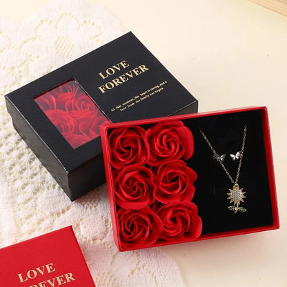 Romantic Gift Packaging Box with Bag Flower Valentine's Day Rose Gift Box for Ring Pendant Jewelry Present Window Opening Design